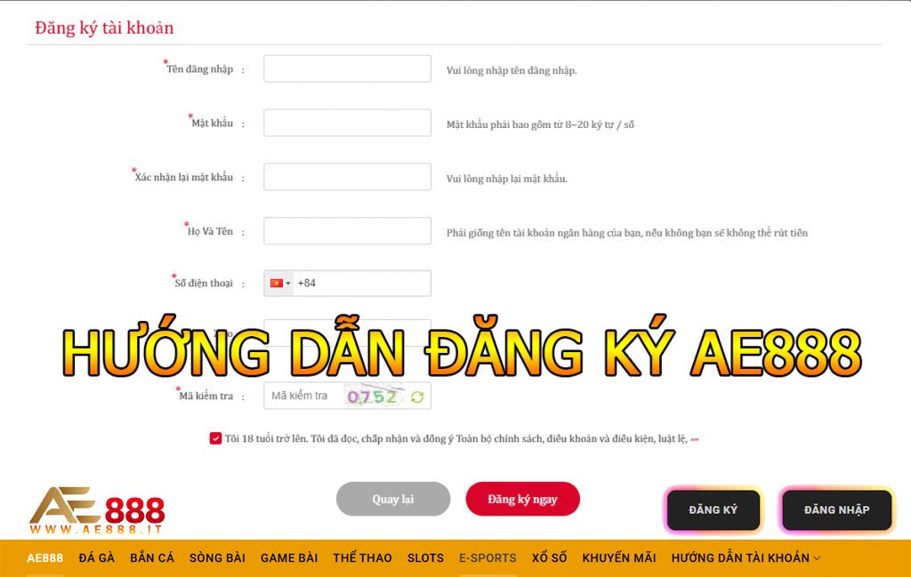 Đăng ký tài khoản tại AE888