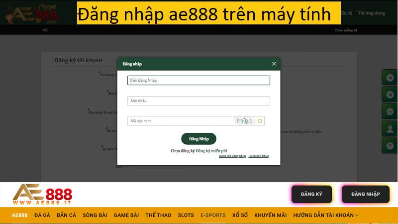 Đăng nhập tài khoản AE888 trên máy tính