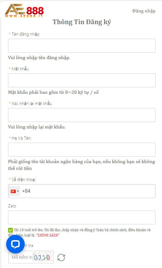 Hướng dẫn đăng ký AE888